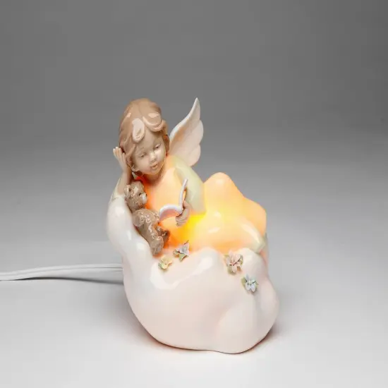 Ceramic Angel Reading with Teddy Bear on Cloud Nightlight, Home D&eacute;cor, Religious D&eacute;cor, Religious Gift, Church D&eacute;cor, Baptism Gift {3}