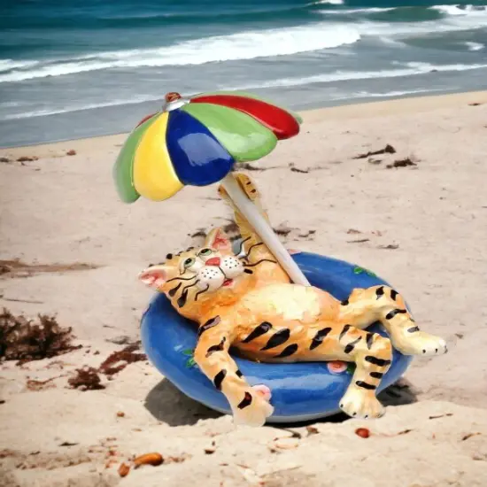 Ceramic Cat Chillin' at the Pool Candle Jar Topper Figurine, Home D&eacute;cor, Gift for Her, Gift for Mom, Cat Lovers Gift, Pet Loss Gift {1}