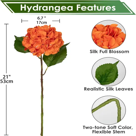3PCS 21" Faux Hydrangea Long Stems Flowers - Orange {2}