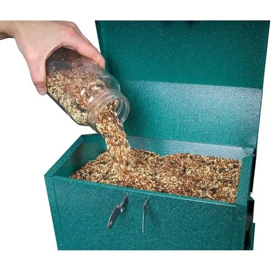 Rugged Green Metal Squirrel-Proof Bird Feeder with Easy-Refill Top and Pole Mount {5}