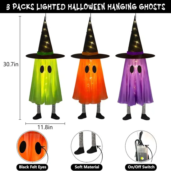 3 Packs Hanging Ghost Halloween Decor with String Lights {3}