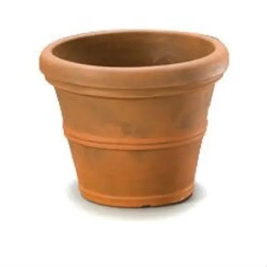 Brown Poly Resin Round Planter Pot with Drainage for Indoor Outdoor {1}