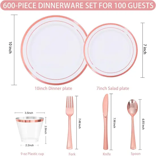 Disposable Dinnerware Set &ndash; 25, 50, 75, 100 Guest Options, Plastic Plates, Cups & Silverware for Wedding & Party {4}