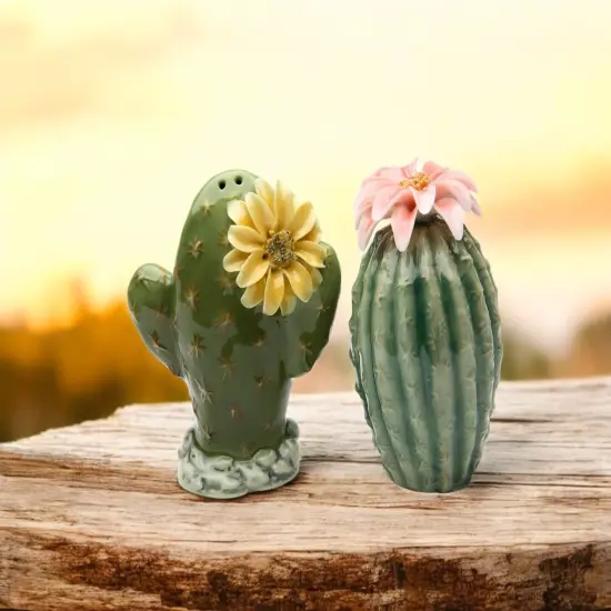 Hand Crafted Ceramic Cactus with Flowers Salt & Pepper Shakers, Home Décor, Gift for Her, Gift for Mom, Kitchen Décor, Dining Table Décor {2}