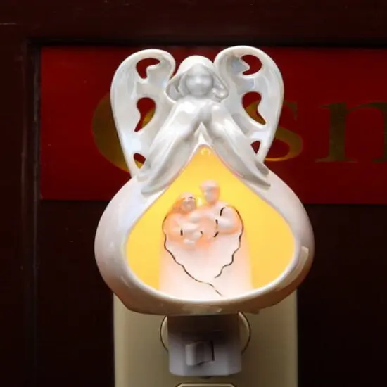 Ceramic Angel with Holy Family Plug-In Night Light, Home D&eacute;cor, Religious D&eacute;cor, Religious Gift, Church D&eacute;cor, Baptism Gift {3}