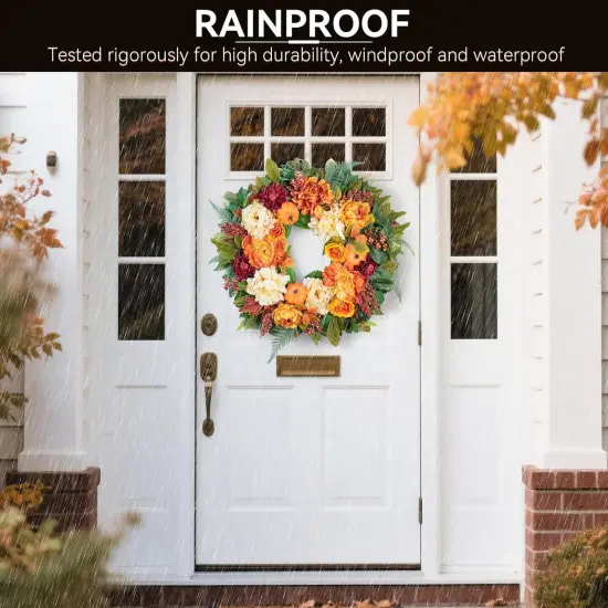 24 Inch Fall Wreaths with Pumpkins, Maple Leaves & Peonies {5}