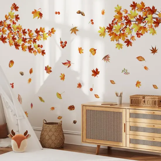 Fall Leaves Wall Decal DIY Fall Maple Leaves Pumpkins Wall Stickers {4}