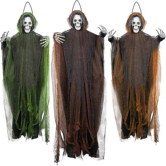 3 Pack Hanging Ghost Outdoor Halloween Decorations, One 53.2" and Two 43.3" Hanging Skeleton {1}