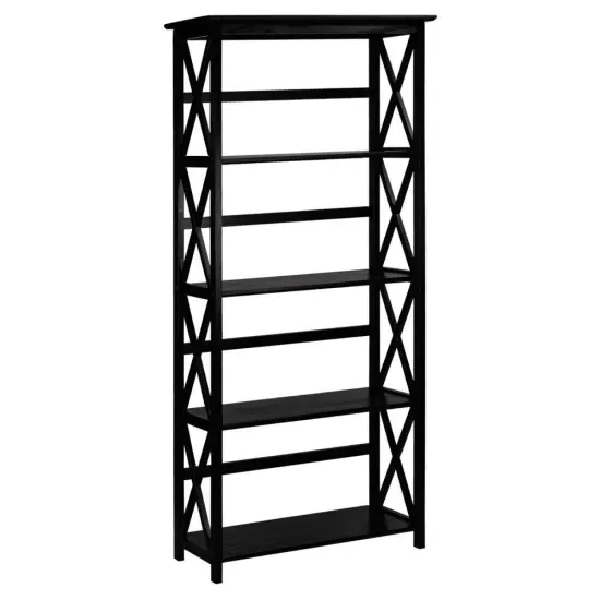 Black Solid Wood 5-Tier Tall Bookcase with 5 Adjustable Shelves Perfect for Bedroom or Office {1}