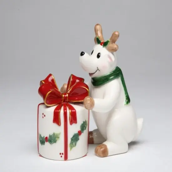 Ceramic Reindeer with Gift Box Christmas Salt and Pepper Shakers, Christmas Decor, Gift for Her, Gift for Mom {3}