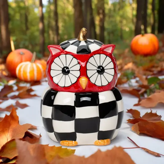 Ceramic Checkerboard Owl Candy Jar, Kitchen Decor, Fall Decor, Gift for Her, Gift for Mom {1}