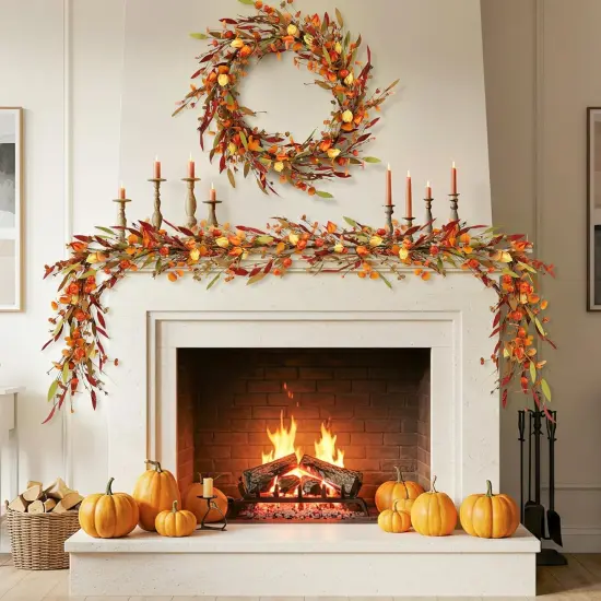 Fall Decor, Fall Garland, 6FT Autumn Eucalyptus Leaves Pumpkin Harvest {5}