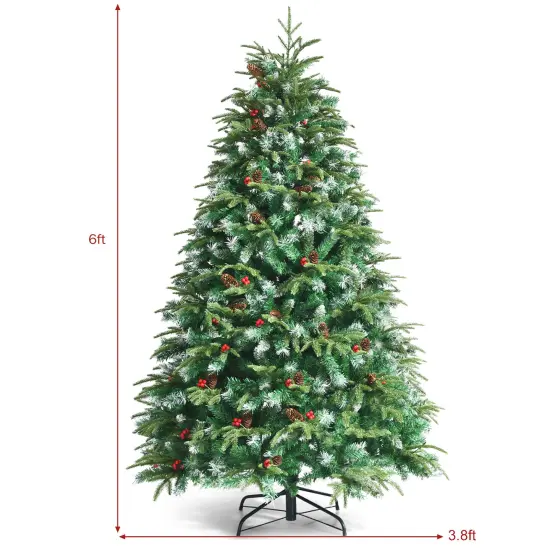 Costway 5/6/7/9ft Pre-Lit Snowy Christmas Hinged Tree 11 Flash Modes with 250/350/450/780 Multi-Color Lights {3}