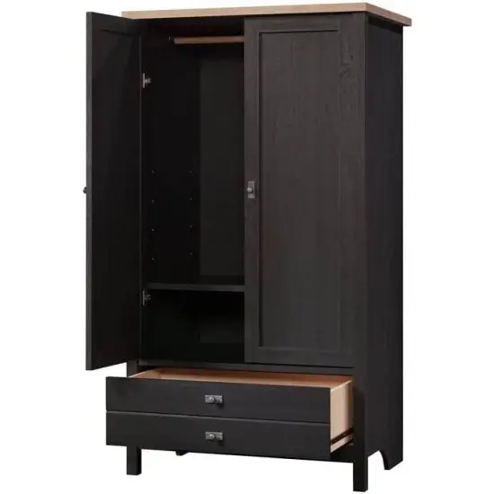 FarmHouse Black Oak Drawer and Garment Rod Wardrobe Armoire {1}