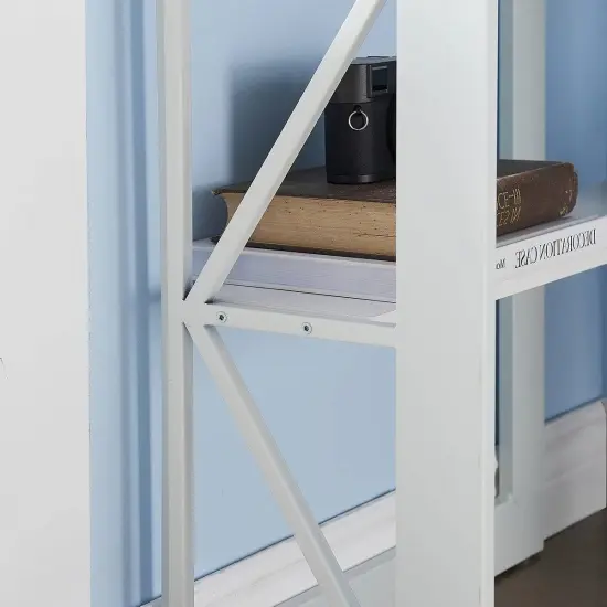 White Engineered Wood Corner Computer Desk with Shelves and Keyboard Tray {4}