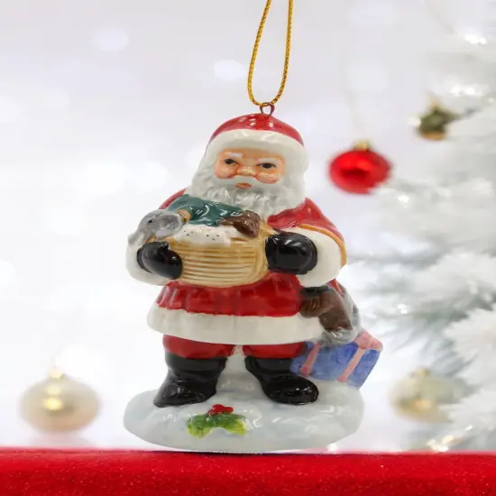 Ceramic Christmas Tree Ornament of Santa Claus Holding Noah's Ark, Christmas Decor, Religious Decor, Gift for Her {1}