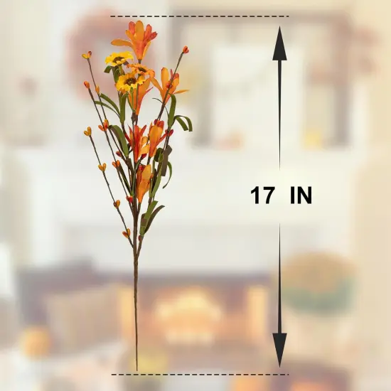12 PCs Artificial Fall Flowers - 17 inches - Orange {4}