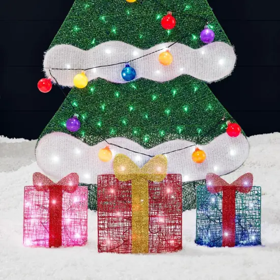 6ftLighted 2D Christmas Tree Outdoor Holiday Display with LED Lights, Gift Boxes & Storage Bag Multicolor {3}