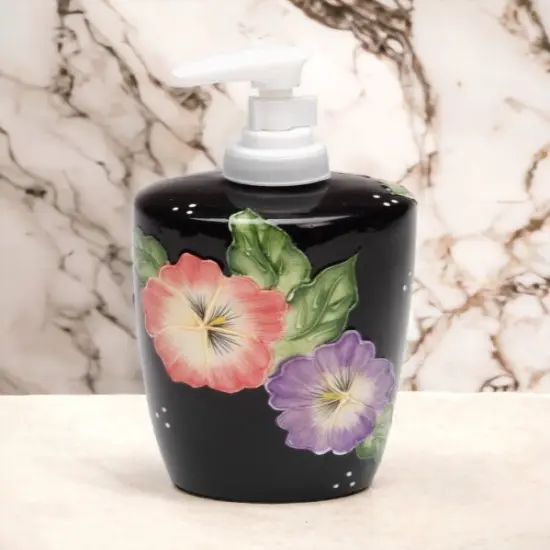 Ceramic Pansy Flower Black Soap Dispenser Pump, Home D&eacute;cor, Gift for Her, Gift for Mom, Kitchen D&eacute;cor, Bathroom Decor {2}
