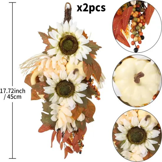 2PCS 18' Fall Swag Teardrop Wreath {3}