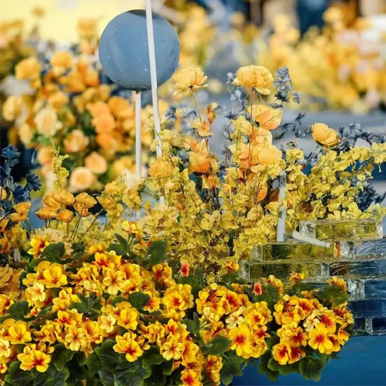 Pack of 4 - Artificial Geraniums Bush Flower - Yellow {5}