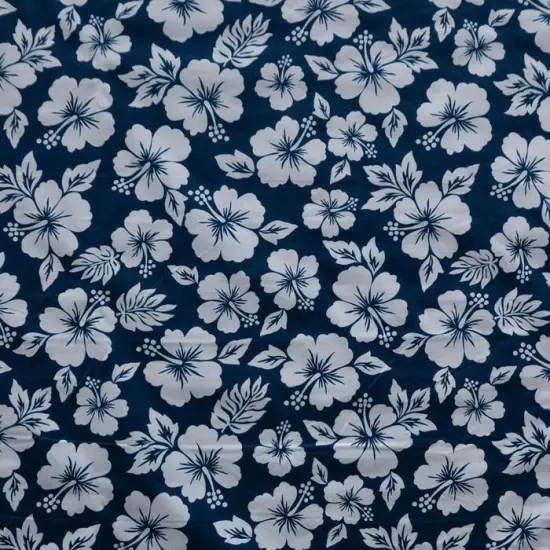 1 Yard Hibiscus Flower Polyester Fabric, 60 Inch Wide Floral Print Material Navy {1}