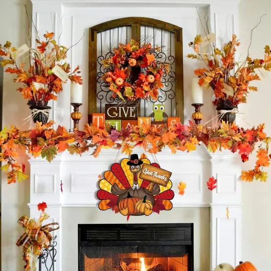 2 Pieces Thanksgiving Decoration Wooden Turkey Pumpkin Door {5}