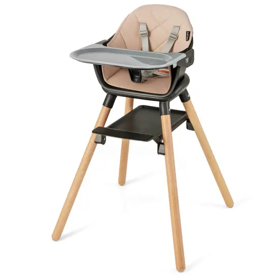 Costway 6-in-1 Convertible Wooden Baby Highchair Infant Feeding Chair with Removable Tray Black/Grey/Pink/White/Beige {11}