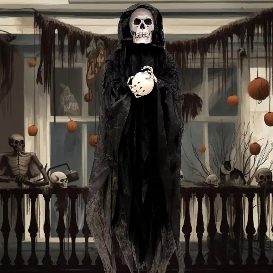 65" Halloween Animatronic Grim Reaper Decorations Outdoor Hanging [ Sound Activated ] {4}