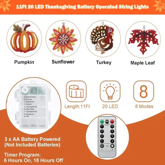 20 LED Maple Leaf Pumpkin Turkey Fall Lights {4}