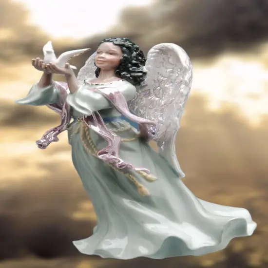Ceramic African American Angel With Dove Music Box, Home D&eacute;cor, Religious D&eacute;cor, Religious Gift, Church D&eacute;cor, Baptism Gift {2}