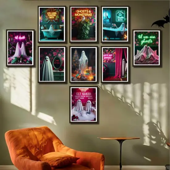 9Pcs Halloween Ghosts Canvas Wall Art {2}
