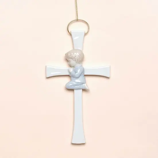 Ceramic Praying Boy On The Cross Wall Decor, Home D&eacute;cor, Religious D&eacute;cor, Religious Gift, Church D&eacute;cor, Baptism Gift {3}