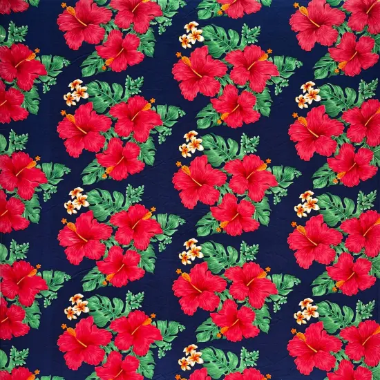 1 Yard Hibiscus & Tropical Leaves Cluster Peachskin Fabric 45 Inch Width White/Red {5}