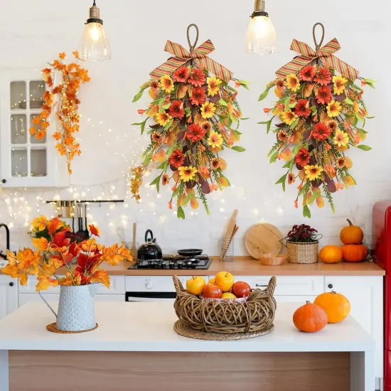 2Pcs Artificial Fall Floral Hanging Wreath {5}