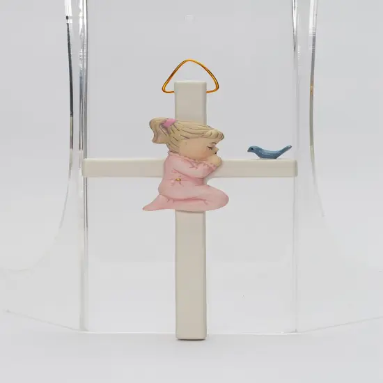 Ceramic Praying Girl With Bird Cross Wall Decor, Religious Décor, Religious Gift, Church Décor, Church Gift, Baptism Gift, Nursery Decor {3}