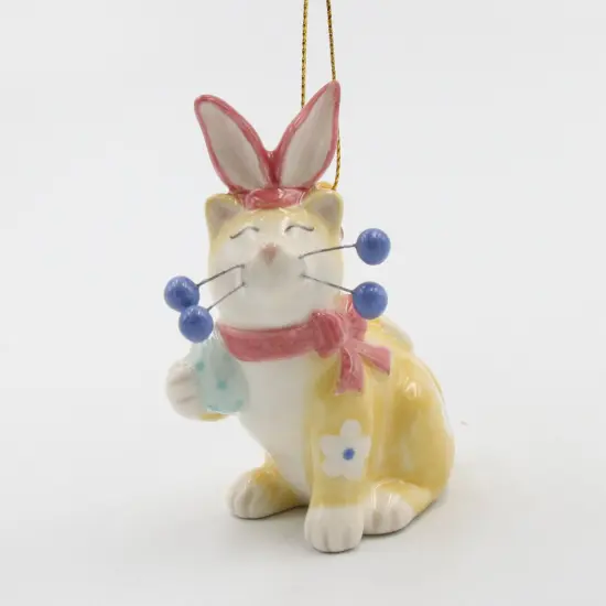 Ceramic Whiskered Cat with Easter Bunny Ears Ornament, Gift for Her, Mom, Kitchen D&eacute;cor, Spring D&eacute;cor, Easter D&eacute;cor, Cat Lover Gift {3}
