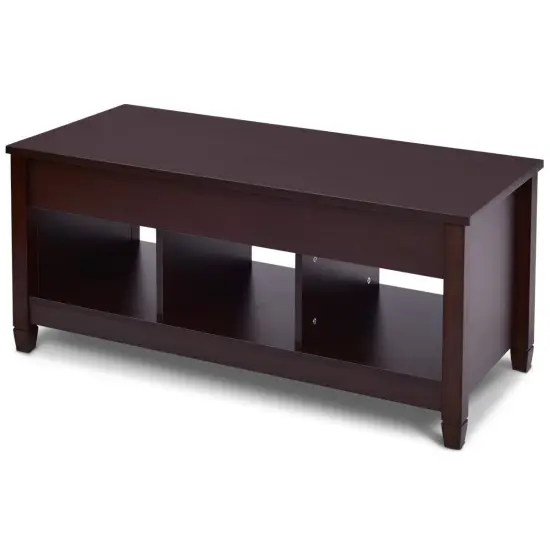 Brown Wood Lift Top Coffee Table with Adjustable Height and Hidden Storage for Living Room {4}