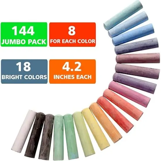 Sidewalk Chalk, 144 Pack 18 Colors Sidewalk Chalk Set For Kids Jumbo Chalk Bulk, Great for Kids Family, Paint on Sidewalk School Chalkboard Blackboard Street Playground {2}
