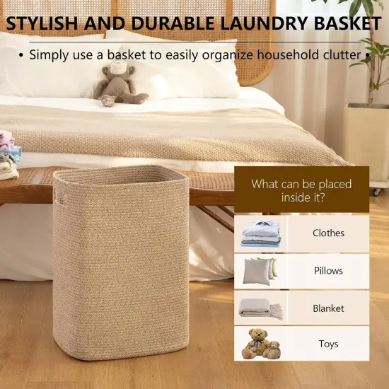 Laundry Hamper, Rectangle Cotton Laundry Basket with Handles, Large Blanket Basket for Living room, Woven Decorative Storage {4}