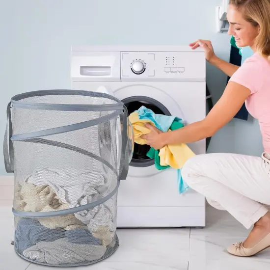 Mesh Popup Laundry Hamper 115L Collapsible Laundry Basket Extra Large Capacity Foldable Clothing Storage Basket with Handles {4}