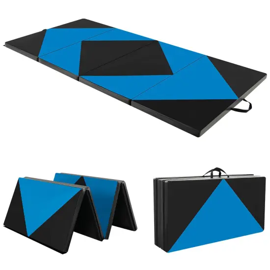 8 Feet PU Leather Folding Gymnastics Mat with Removable Zippered Cover and Hook and Loop Fasteners Blue {11}