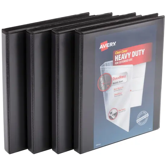 Avery Heavy-Duty View 3 Ring Binders, 0.5" One Touch Slant Rings, 4 Black Binders (79708) {1}