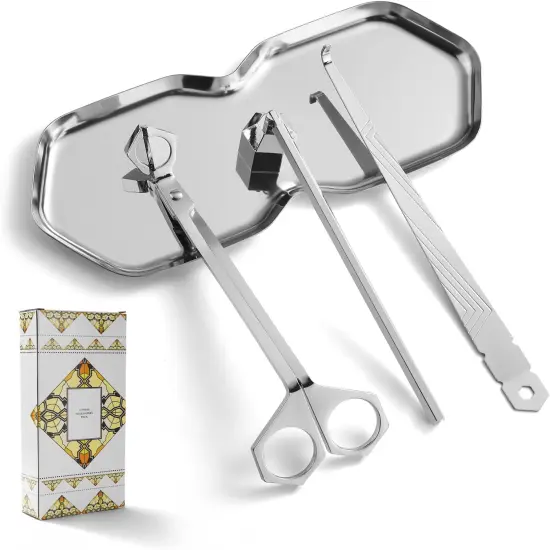 4 in 1 Candle Accessory Set, Wick Trimmer, Candle Snuffer, Wick Scoop, Perfect for Candle Lovers (Silver) {1}