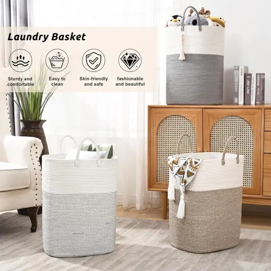 Woven Laundry Basket for Clothes, 65L Large Rectangle Laundry Hampers, Nursery Storage Basket for Toys, Tall Dirty Clothes Hamper for Bedroom Aesthetic, Bathroom, Laundry Room {3}
