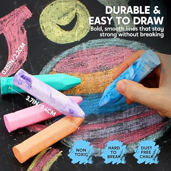 72 PCS Washable Sidewalk Chalks Set in 12 Packs, 18 Colors, Including 12 Tie Dye, 12 Glitter & 12 Neon Colors, School Supplies, Classroom Must Haves, Gift for Kids {4}