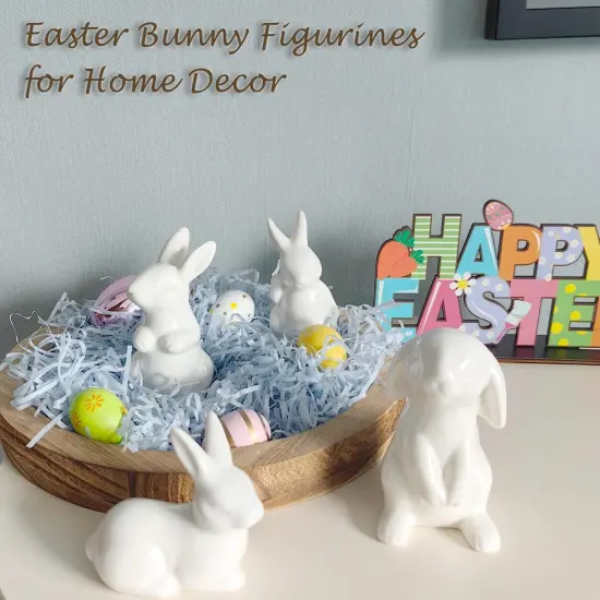 Easter Bunny Decor, 4 Pcs Glossy White Ceramic Bunny Figurines Spring Home Gifts Table Centerpiece Arts Crafts Decorations {2}