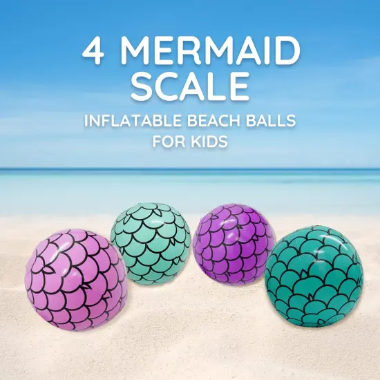 4E&rsquo;s Novelty 4 Pack Mermaid Beach Balls for Kids - Pool Float Toys & Mermaid Themed Birthday Party Decorations {2}