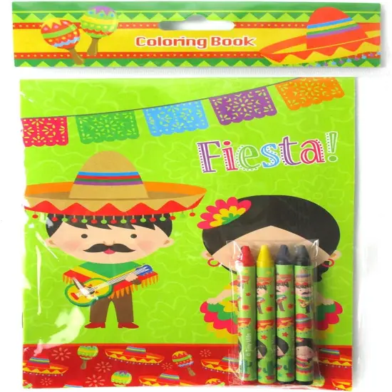 TINYMILLS Mexican Fiesta Coloring Book Set for Kids Party Favors with 12 Coloring Books and 48 Crayons Fiesta Party Favor Bag Filler Spanish Classroom Rewards Cinco de Mayo Party Favors {5}