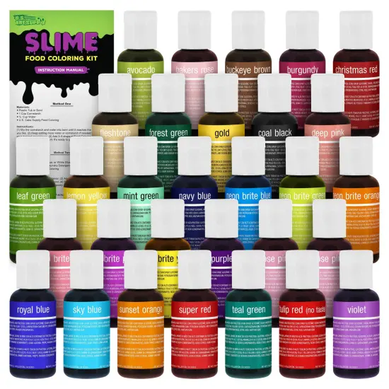 30 Color Food and Slime Coloring Liqua-Gel Ultimate Decorating Kit Primary, Secondary & Neon Colors - Food Grade, 0.75 fl oz (20ml) Bottles, Non-Toxic {1}